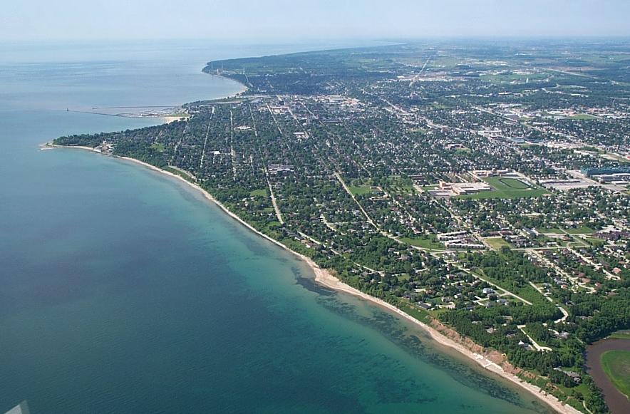 Sheboygan, WI: #5397 - Aerial view of Sheboygan North side -Sheboygan Marine, shore of Lake Michigan and #638 -Aerial view of Sheboygan City, also from the North end of the City