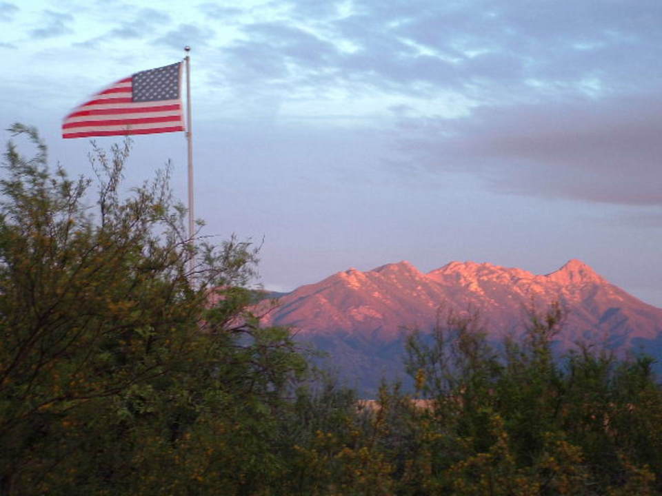 Green Valley, AZ: Flag & Mountains at sunset, Green Valley, AZ, USA
