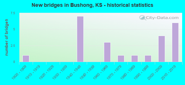 New bridges in Bushong, KS - historical statistics