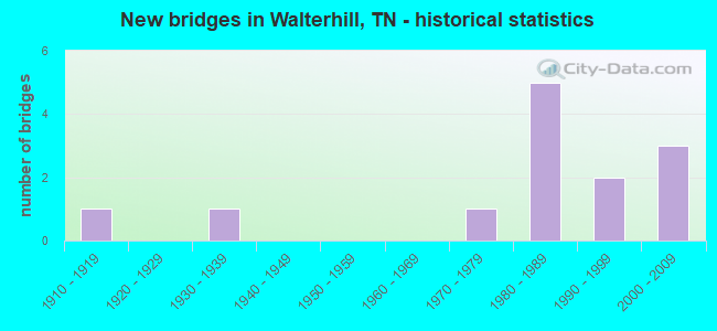 New bridges in Walterhill, TN - historical statistics