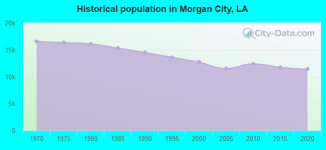 Historical population in Morgan City, LA