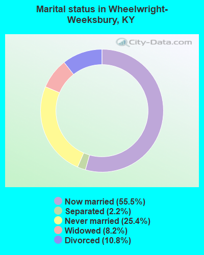 Marital status in Wheelwright-Weeksbury, KY