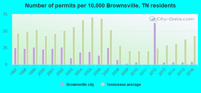 Number of permits per 10,000 Brownsville, TN residents