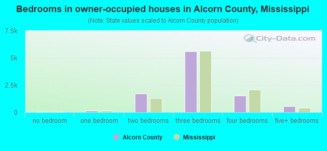 Bedrooms in owner-occupied houses in Alcorn County, Mississippi