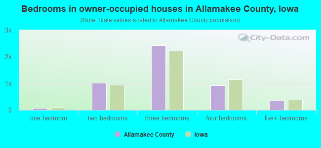 Bedrooms in owner-occupied houses in Allamakee County, Iowa