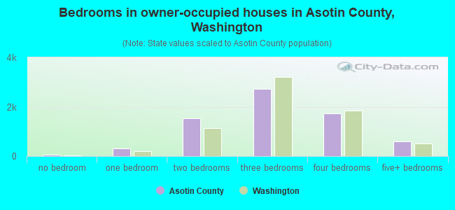 Bedrooms in owner-occupied houses in Asotin County, Washington