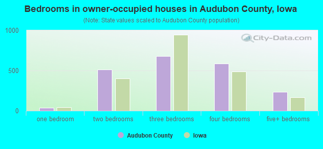 Bedrooms in owner-occupied houses in Audubon County, Iowa