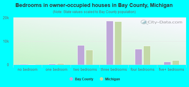 Bedrooms in owner-occupied houses in Bay County, Michigan