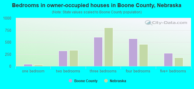 Bedrooms in owner-occupied houses in Boone County, Nebraska