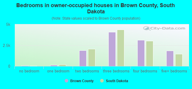 Bedrooms in owner-occupied houses in Brown County, South Dakota