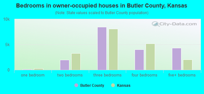 Bedrooms in owner-occupied houses in Butler County, Kansas