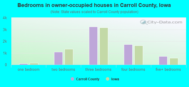 Bedrooms in owner-occupied houses in Carroll County, Iowa
