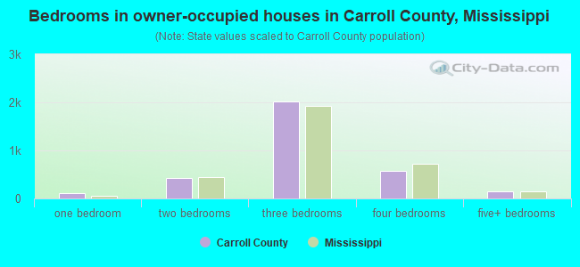 Bedrooms in owner-occupied houses in Carroll County, Mississippi