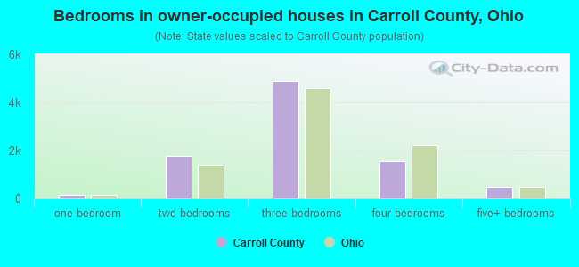 Bedrooms in owner-occupied houses in Carroll County, Ohio