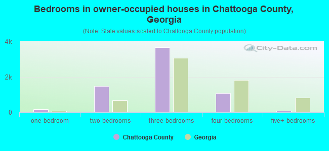 Bedrooms in owner-occupied houses in Chattooga County, Georgia