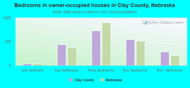 Bedrooms in owner-occupied houses in Clay County, Nebraska