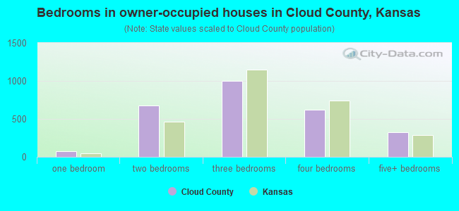Bedrooms in owner-occupied houses in Cloud County, Kansas