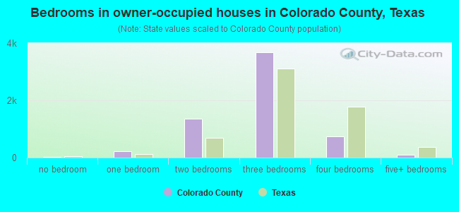 Bedrooms in owner-occupied houses in Colorado County, Texas