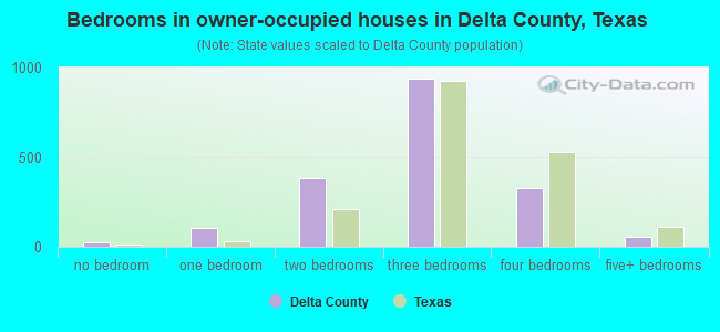 Bedrooms in owner-occupied houses in Delta County, Texas