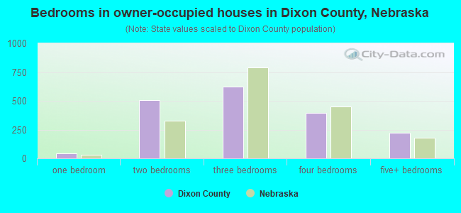Bedrooms in owner-occupied houses in Dixon County, Nebraska