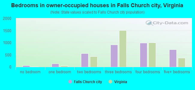 Bedrooms in owner-occupied houses in Falls Church city, Virginia