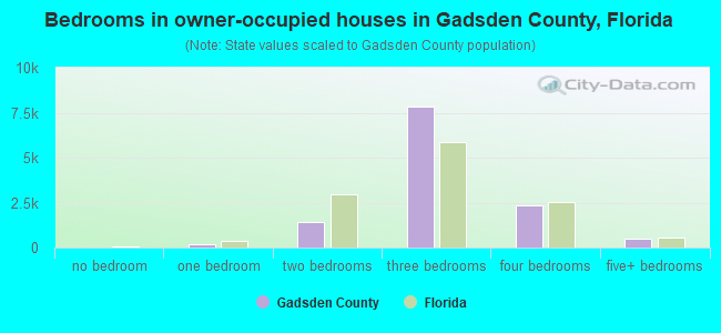 Bedrooms in owner-occupied houses in Gadsden County, Florida
