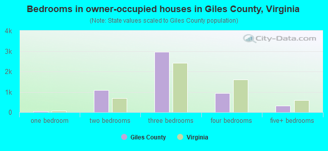 Bedrooms in owner-occupied houses in Giles County, Virginia