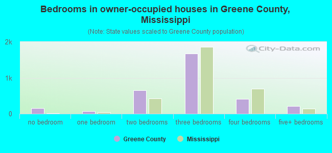 Bedrooms in owner-occupied houses in Greene County, Mississippi