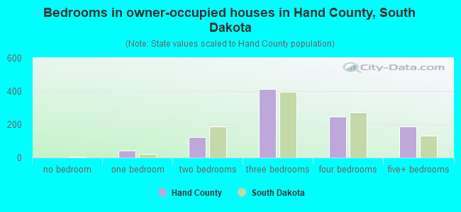 Bedrooms in owner-occupied houses in Hand County, South Dakota