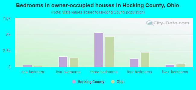 Bedrooms in owner-occupied houses in Hocking County, Ohio