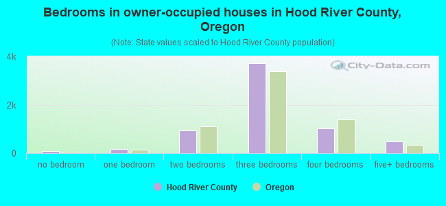 Bedrooms in owner-occupied houses in Hood River County, Oregon