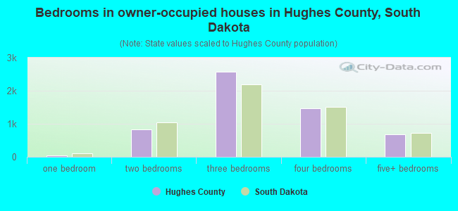 Bedrooms in owner-occupied houses in Hughes County, South Dakota