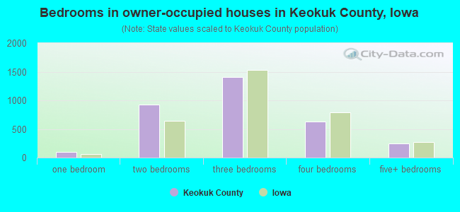 Bedrooms in owner-occupied houses in Keokuk County, Iowa