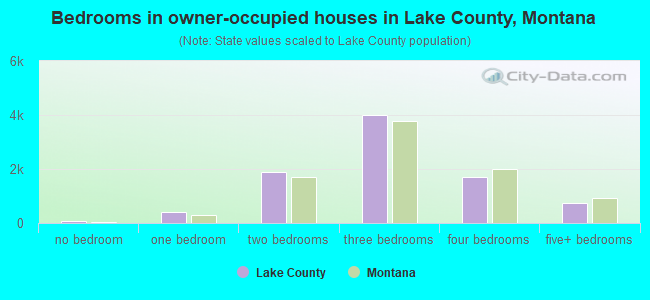 Bedrooms in owner-occupied houses in Lake County, Montana