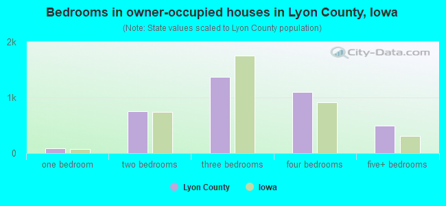 Bedrooms in owner-occupied houses in Lyon County, Iowa