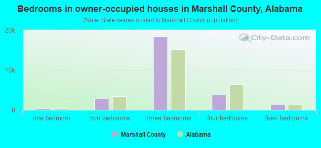 Bedrooms in owner-occupied houses in Marshall County, Alabama