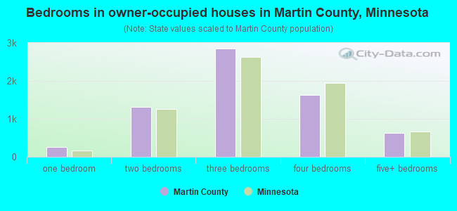 Bedrooms in owner-occupied houses in Martin County, Minnesota