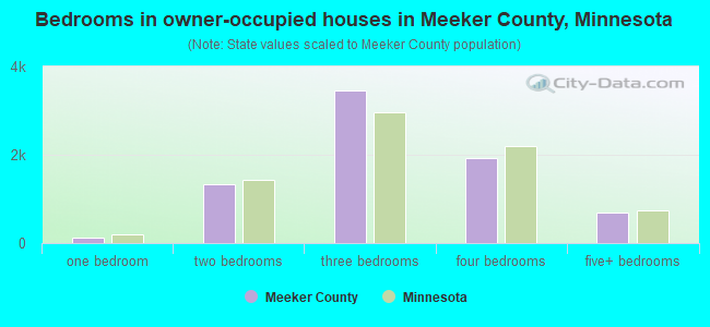 Bedrooms in owner-occupied houses in Meeker County, Minnesota