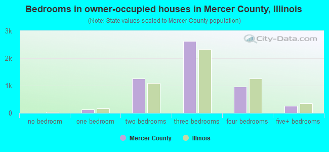Bedrooms in owner-occupied houses in Mercer County, Illinois