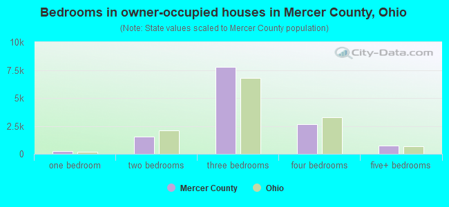 Bedrooms in owner-occupied houses in Mercer County, Ohio