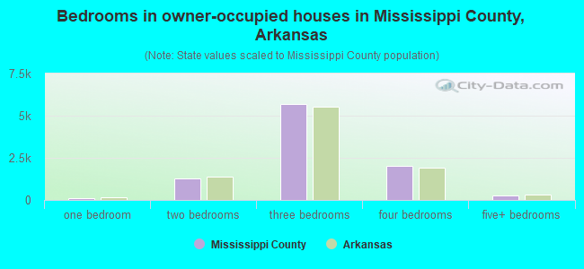 Bedrooms in owner-occupied houses in Mississippi County, Arkansas