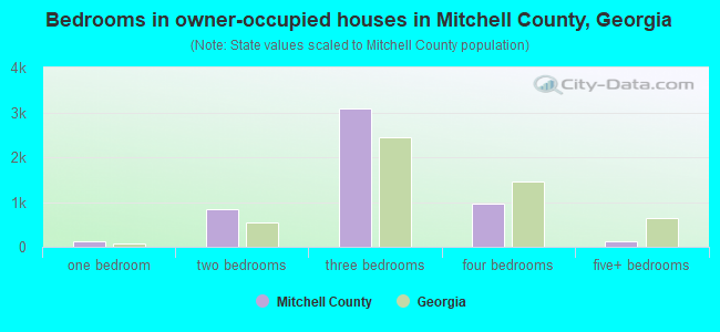 Bedrooms in owner-occupied houses in Mitchell County, Georgia