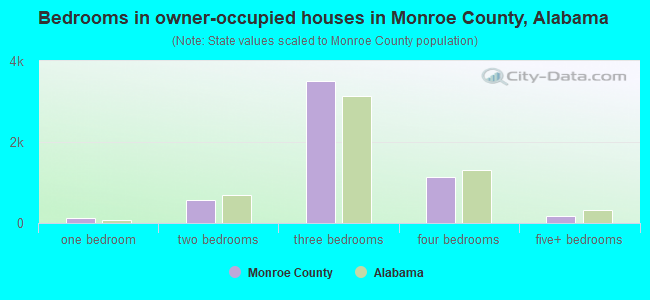Bedrooms in owner-occupied houses in Monroe County, Alabama