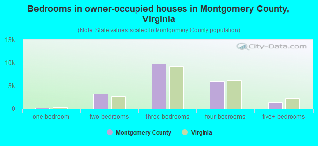 Bedrooms in owner-occupied houses in Montgomery County, Virginia