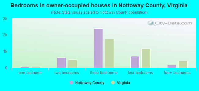 Bedrooms in owner-occupied houses in Nottoway County, Virginia