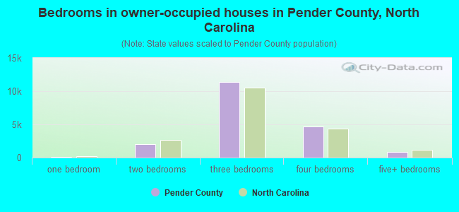 Bedrooms in owner-occupied houses in Pender County, North Carolina