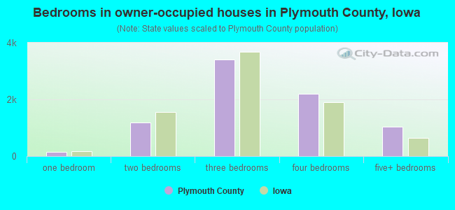 Bedrooms in owner-occupied houses in Plymouth County, Iowa