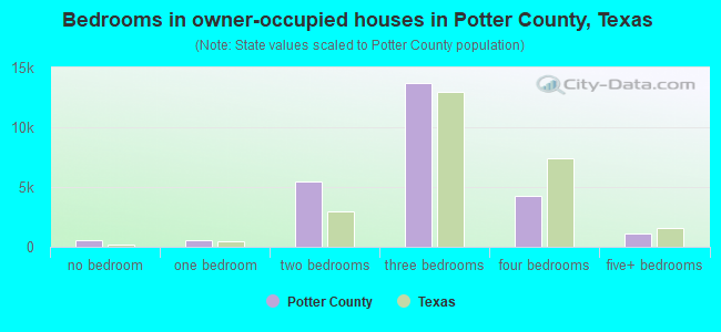 Bedrooms in owner-occupied houses in Potter County, Texas