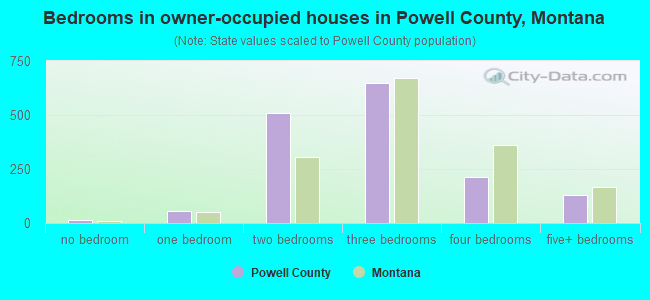 Bedrooms in owner-occupied houses in Powell County, Montana