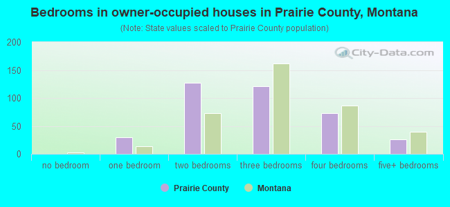 Bedrooms in owner-occupied houses in Prairie County, Montana
